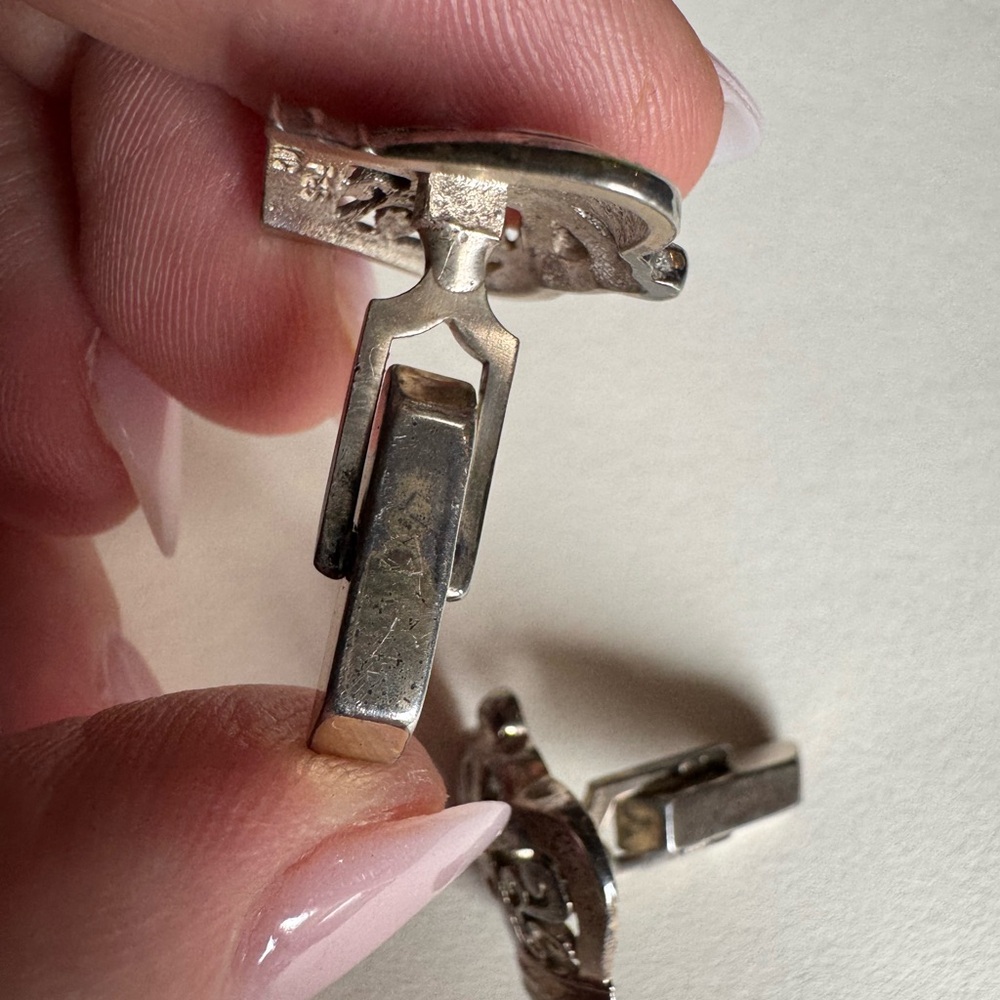 Elegant Vintage Sterling Silver Filigree Crown Cufflinks 12.6 - Picture 5 of 9